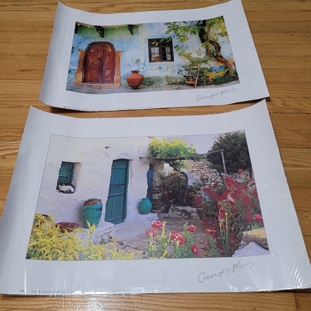 Set Of 2 Charming Greek Village Home Art Prints by Greg Meris (Unframed)